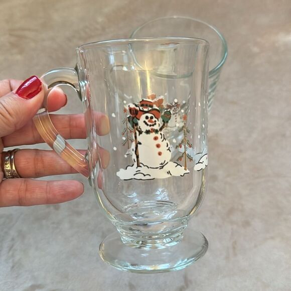 Set of 2 VTG Snowman Glass Holiday Mugs Hot Cocoa Egg Nog - Picture 1 of 6